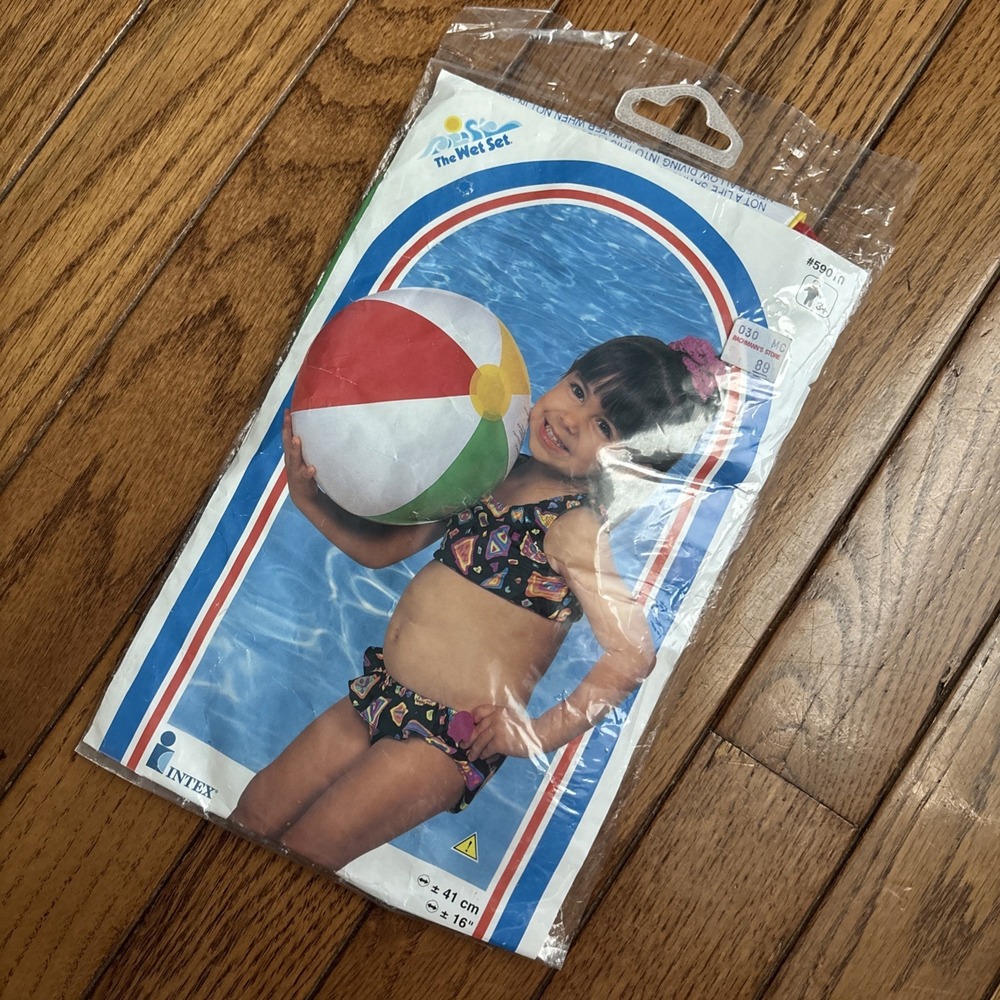 Vintage 1999 Intex Wet Set Inflatable Vinyl Beach Ball 16" 41 cm #59010 NOS NWT